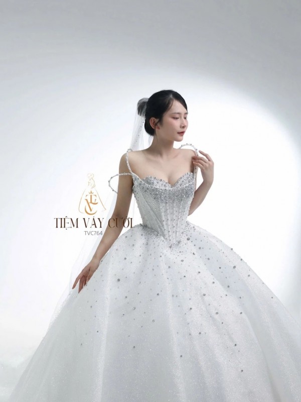 TVC764 Váy Cưới Làm Lễ, Đầm Cưới Cao Cấp, Đính Đá Cao Cấp