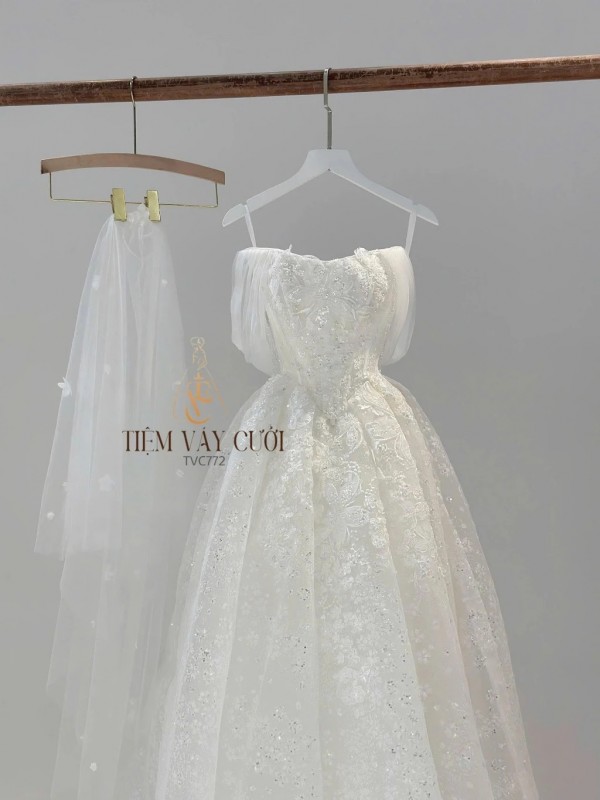 TVC772 Váy Cưới Làm Lễ, Váy Cưới Tiệc Cúp Ngực, Kim Sa , Váy Thiết Kế