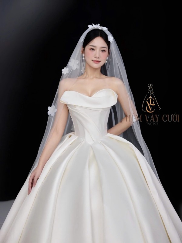 TVC793 Váy Cưới Làm Lễ,Đầm Cưới Tiệc, Cúp Ngực, Đính Ngọc