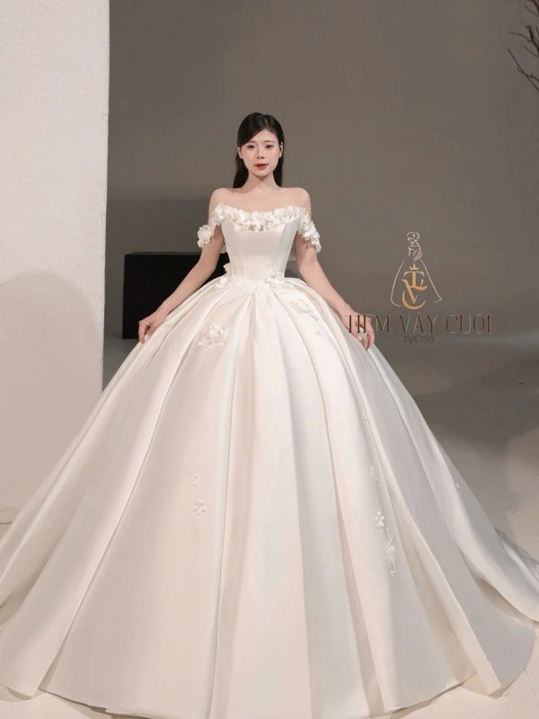 TVC799 Váy Cưới Làm Lễ, Đầm Cưới Đi Tiệc, Cúp Ngực, Tùng Bồng