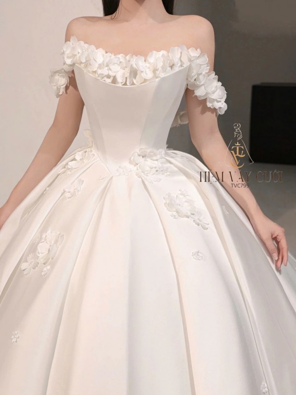 TVC799 Váy Cưới Làm Lễ, Đầm Cưới Đi Tiệc, Cúp Ngực, Tùng Bồng