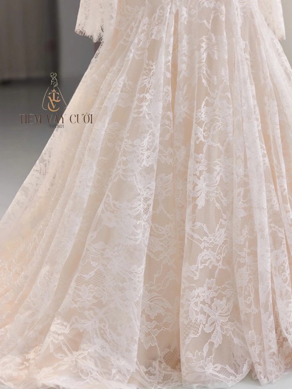TVC801 Váy Cưới Đi Bàn, Đầm Cưới Đuôi Cá, Cúp Ngực, Dáng Ôm