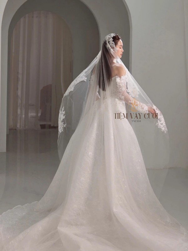 TVC814 Váy Cưới Đi Bàn, Đầm Cưới Đuôi Cá, Tà rời, Ren