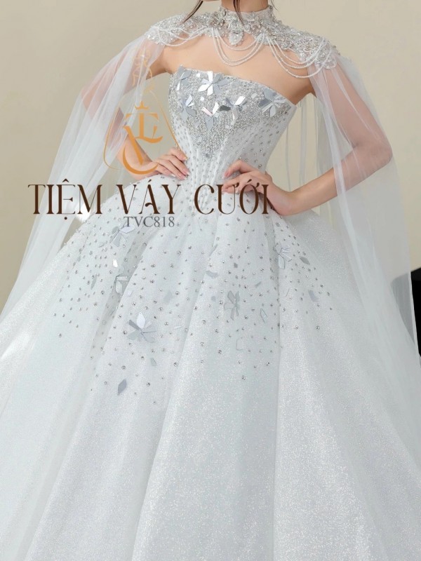 TVC818 Váy Cưới Làm Lễ, Đầm Cưới Thiết Kế, Cúp Ngực, Đính Đá