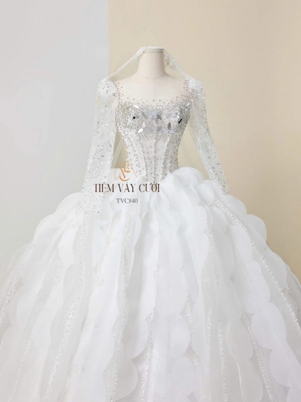 TVC840 Váy Cưới Làm Lễ, Đầm Cưới Đi Tiệc, Đính Đá, Cúp Ngực