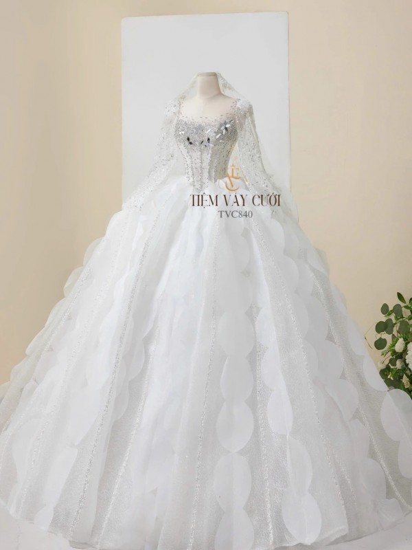 TVC840 Váy Cưới Làm Lễ, Đầm Cưới Đi Tiệc, Đính Đá, Cúp Ngực