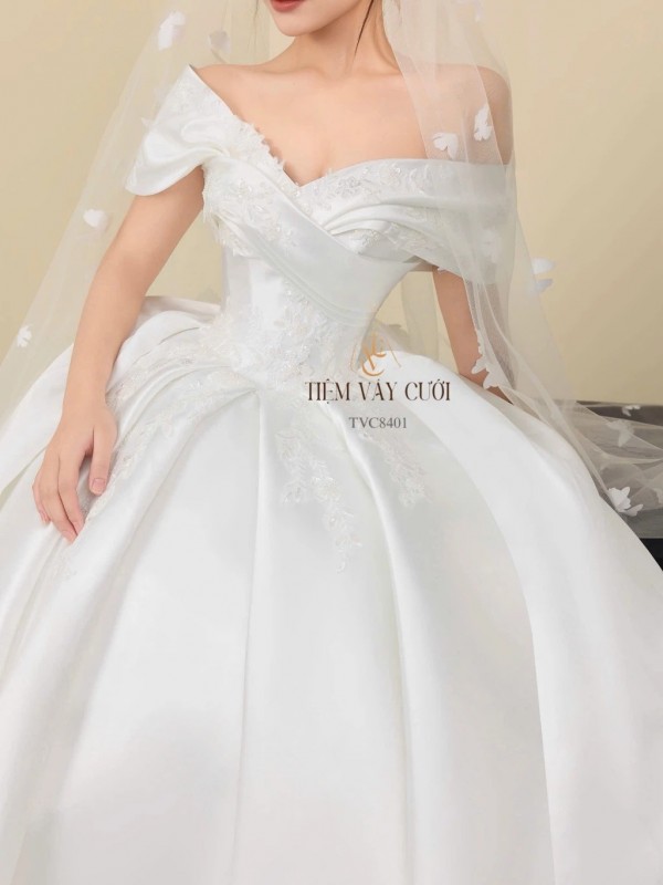 TVC841 Váy Cưới Làm Lễ, Đầm Cưới Tiệc, Kim Sa, Cúp Ngực, Tùng Bồng