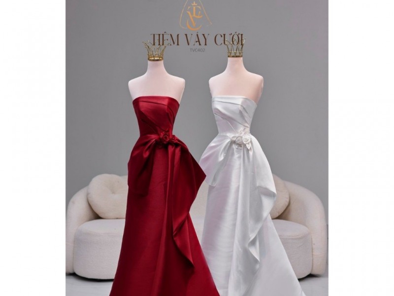 TVC402 Đầm Cưới Cô Dâu, Váy Tiệc Cưới Đi Bàn, Hoạ Tiết Hoa 3D Tinh Tế, Cúp Ngực, Váy Thiết Kế