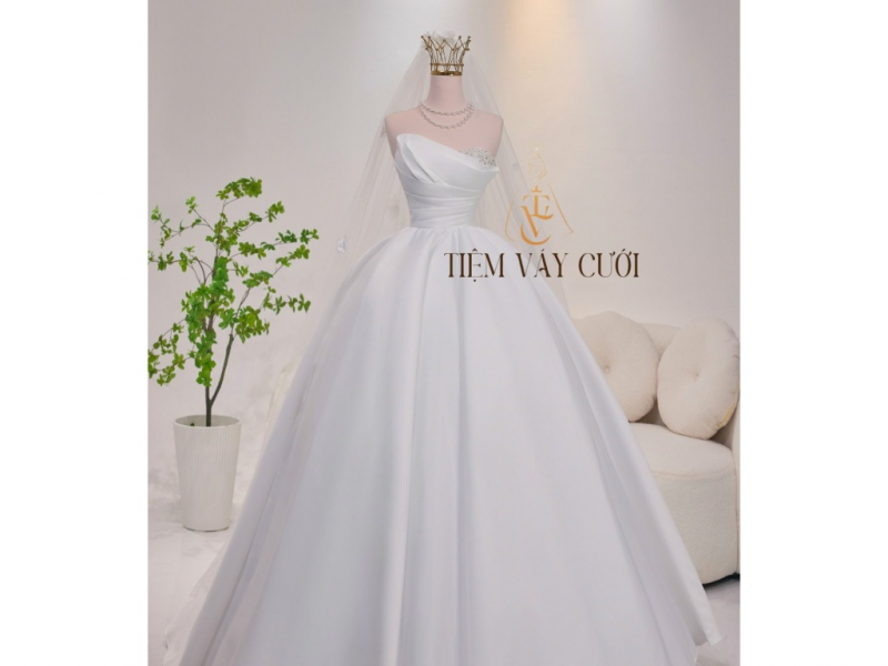 TVC246 Đầm Cưới Cô Dâu, Váy Cưới Tiệc Làm Lễ, Cúp Ngực, Đính Đá, Kim Sa