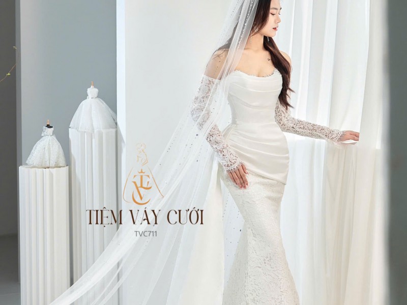 TVC711 Váy Cưới Đi Bàn, Đầm Cưới Đuôi Cá, Cúp Ngực, Tà Rời, Phi