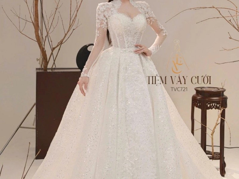 TVC721 Váy Cưới Làm Lễ, Đầm Cưới Đi Tiệc, Xếp Ly, 2in1