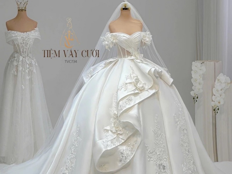 TVC734 Váy Cưới Làm Lễ, Đầm Cưới Đi Tiệc, Cúp Ngực, Tùng Bồng