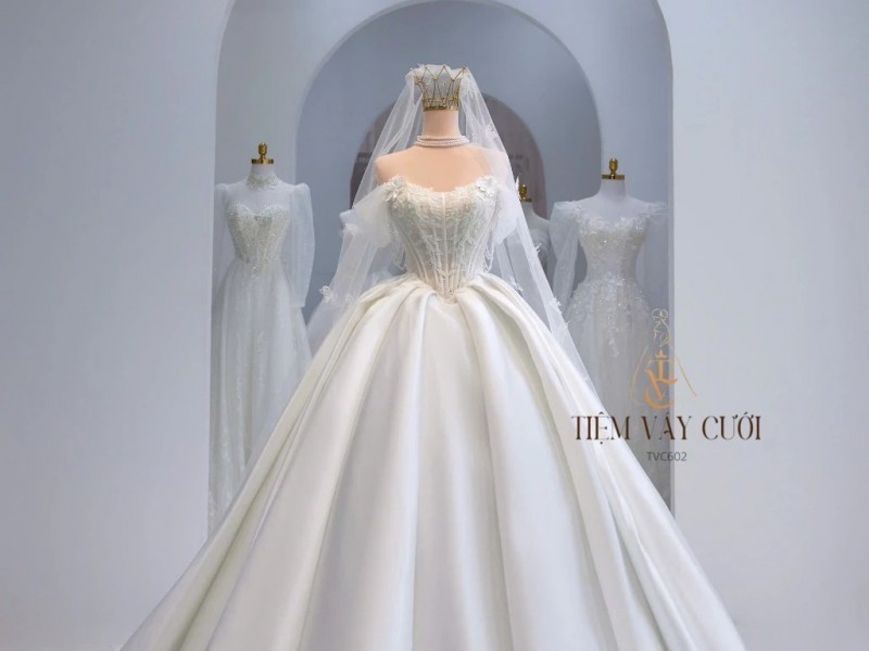 TVC602 Váy Cưới Làm Lễ, Đầm Cưới Đi Tiệc, Cúp Ngực, Tùng Bồng