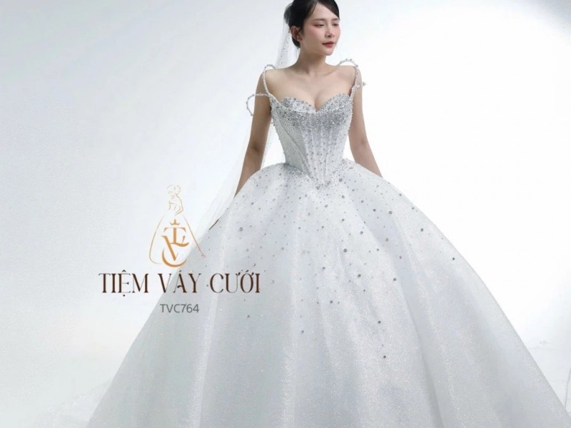 TVC764 Váy Cưới Làm Lễ, Đầm Cưới Cao Cấp, Đính Đá Cao Cấp