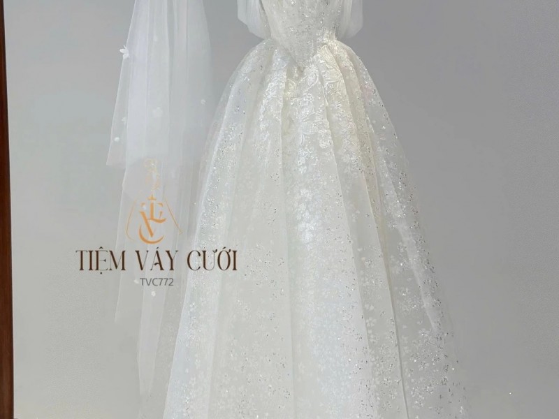 TVC772 Váy Cưới Làm Lễ, Váy Cưới Tiệc Cúp Ngực, Kim Sa , Váy Thiết Kế