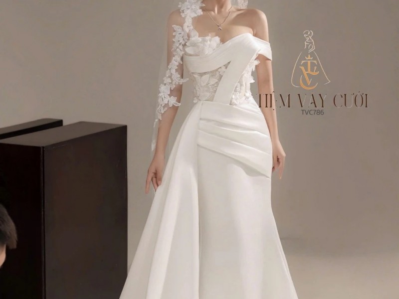 TVC786 Váy Cưới Đi Bàn, Đầm Cưới Đuôi Cá, Tà Lệch, Gọng Corset
